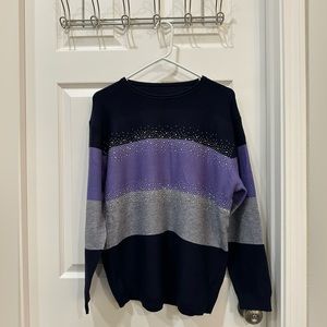 Oversized sparkly sweater navy blue, grey and purple in women’s size M